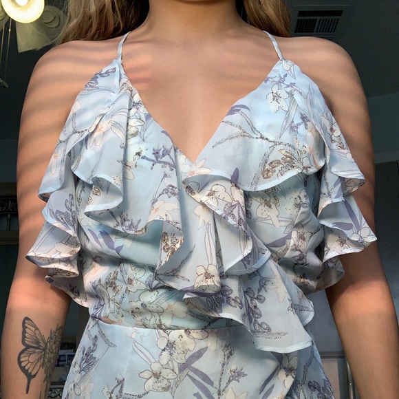 Floral baby blue cocktail dress - Picture 3 of 4